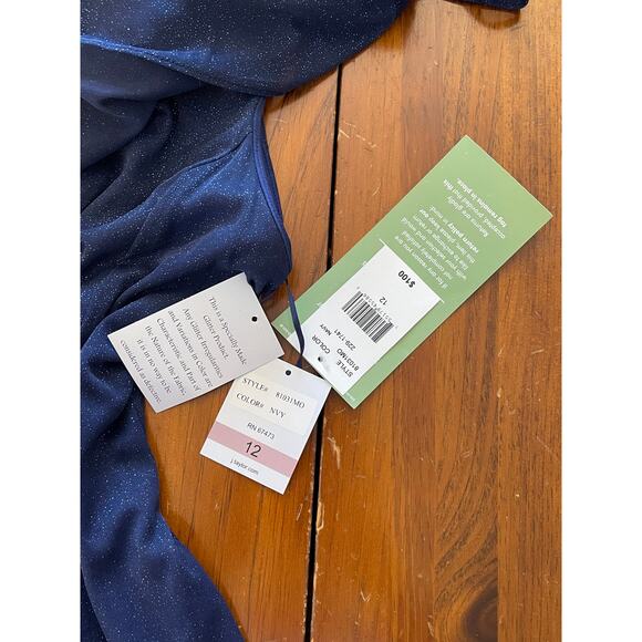 NWT J. Taylor Dress Size 12 Dark Blue Sparkle Formal Cape Evening Crew Neckline - Picture 6 of 13